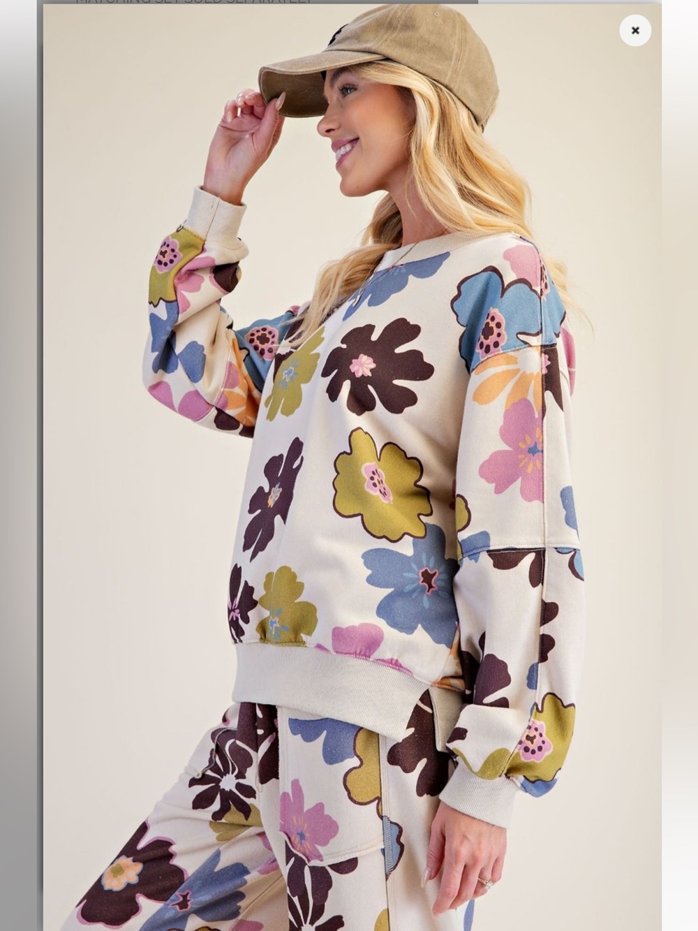 Easel Two Piece Floral Soft French Terry long sleeve top and lounge pants - Picture 3 of 8